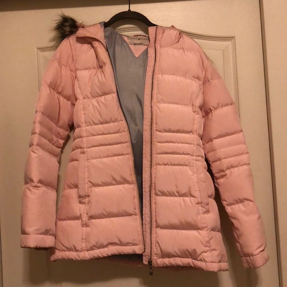 pink puffer jacket